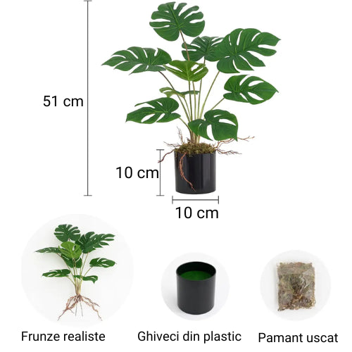 Planta Artificiala De Palmier Tropical In Ghiveci Cu Frunze Verzi, Inaltime 51 cm