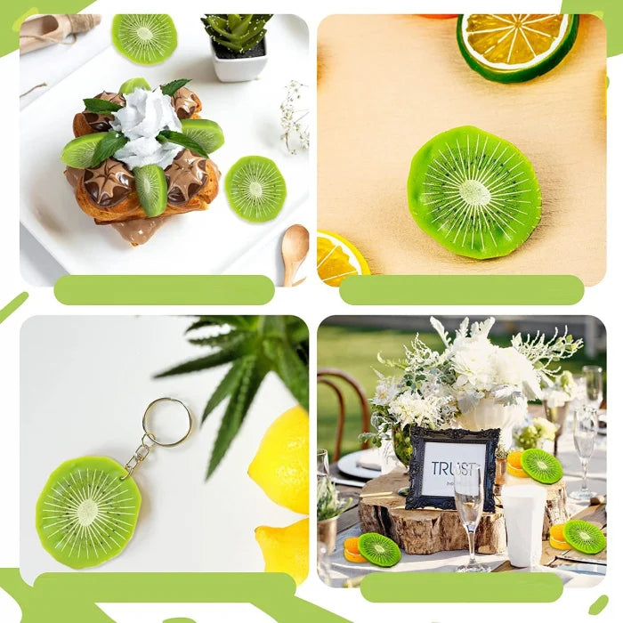 Set 10 Felii de Fructe Artificiale Kiwi din Plastic Realist Realizate, Diametru 5 cm