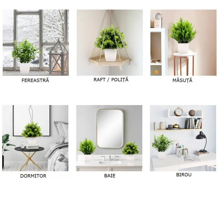 Set 3 Plante Artificiale in Ghiveci Alb pentru Decor