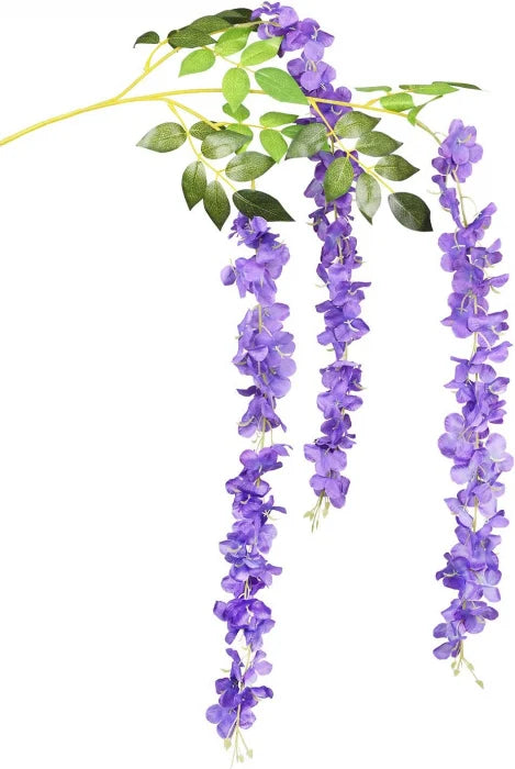 Set 6 Bucati Planta Artificiala Curgatoare Glicina Wisteria Mov cu Frunze, Lungime 1.1 m